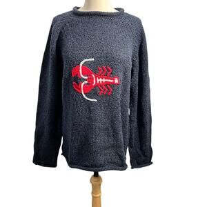 Lobster Alpaca Sweater Made In Peru American Southside Navy Blue Medium-Large